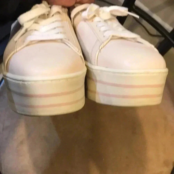 Zara Basic Collection Off white Lace up Sneakers Chunky Heel Pink Stripes-40 - Picture 9 of 10